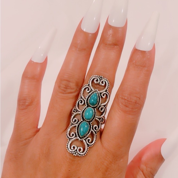Natural Turquoise 925 Sterling Silver Vintage Setting Statement Ring - Picture 5 of 5